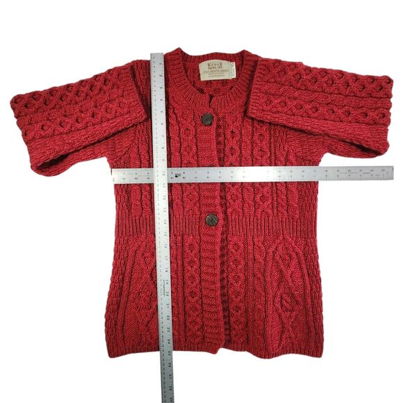 Aran Sweater Market Cardigan Cable Knit Womens XS Red Ireland Wool Fisherman - Picture 9 of 11